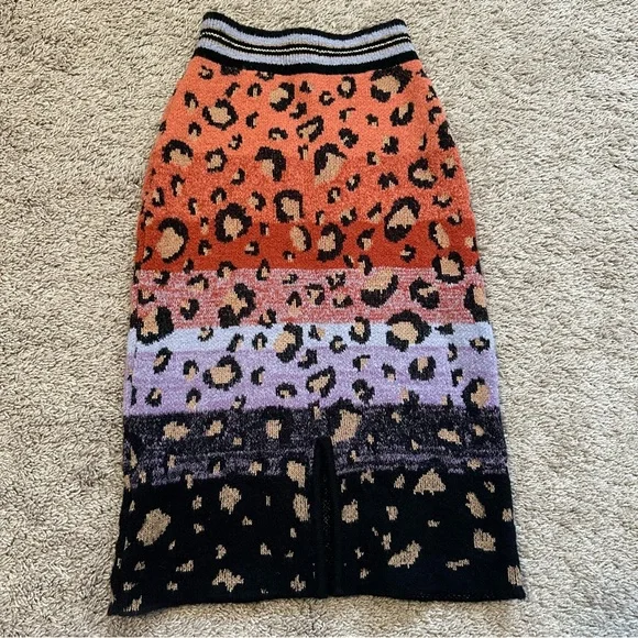 Leopard Print Multicolor Knit Skirt Maeve - Picture 2 of 3